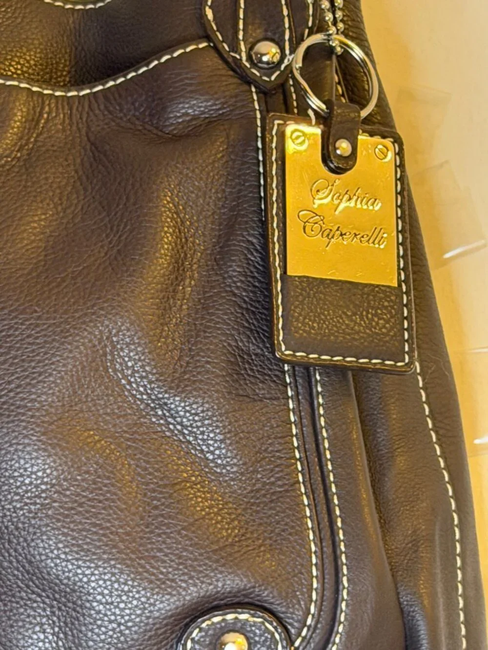 NWT Sophia Caperelli Dark Brown Leather Shoulder Hobo-Bag Double Handles